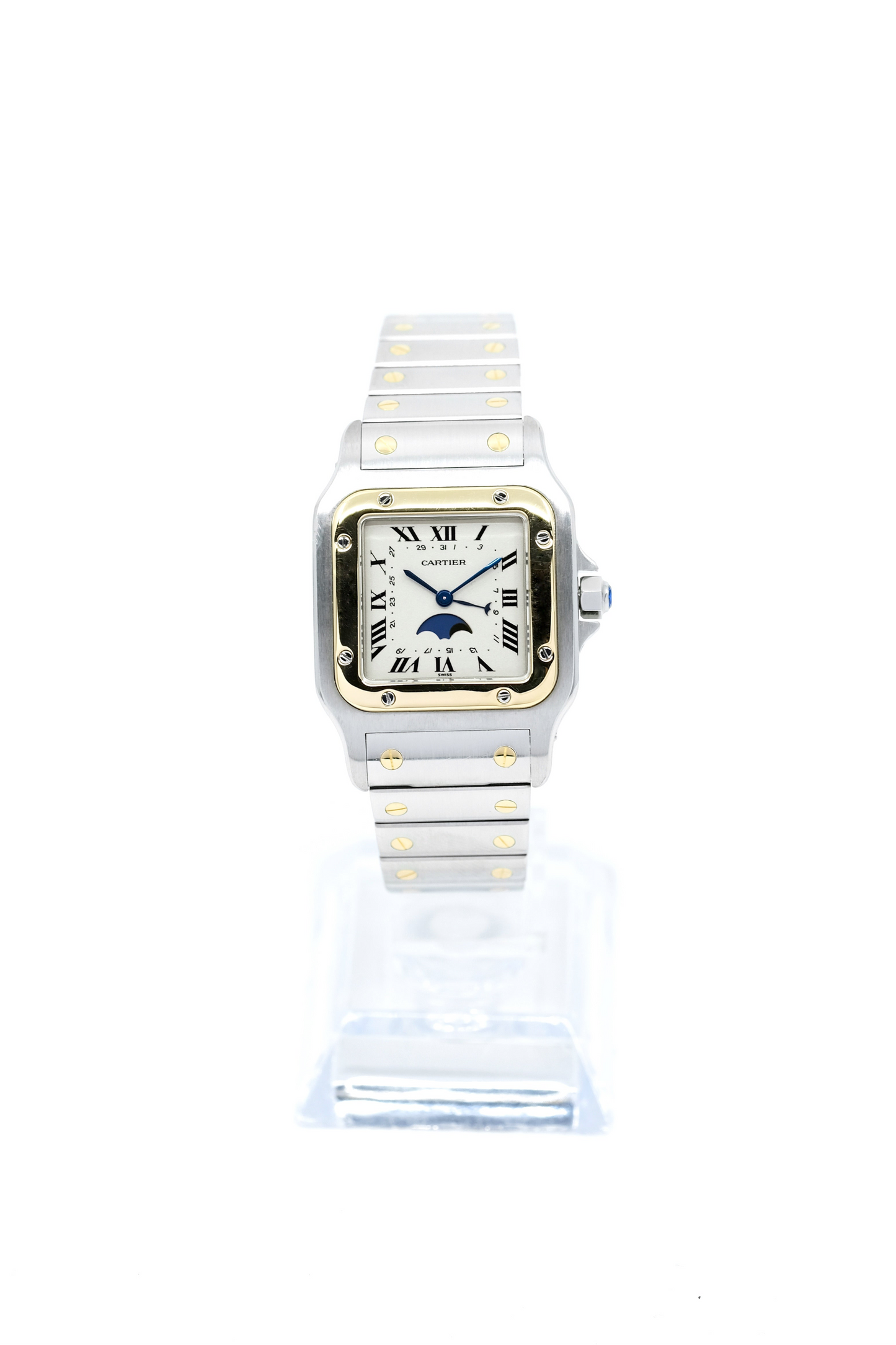 Cartier Santos Galbée Phase de Lune Grand Modèle - Or & Acier - v. 1990