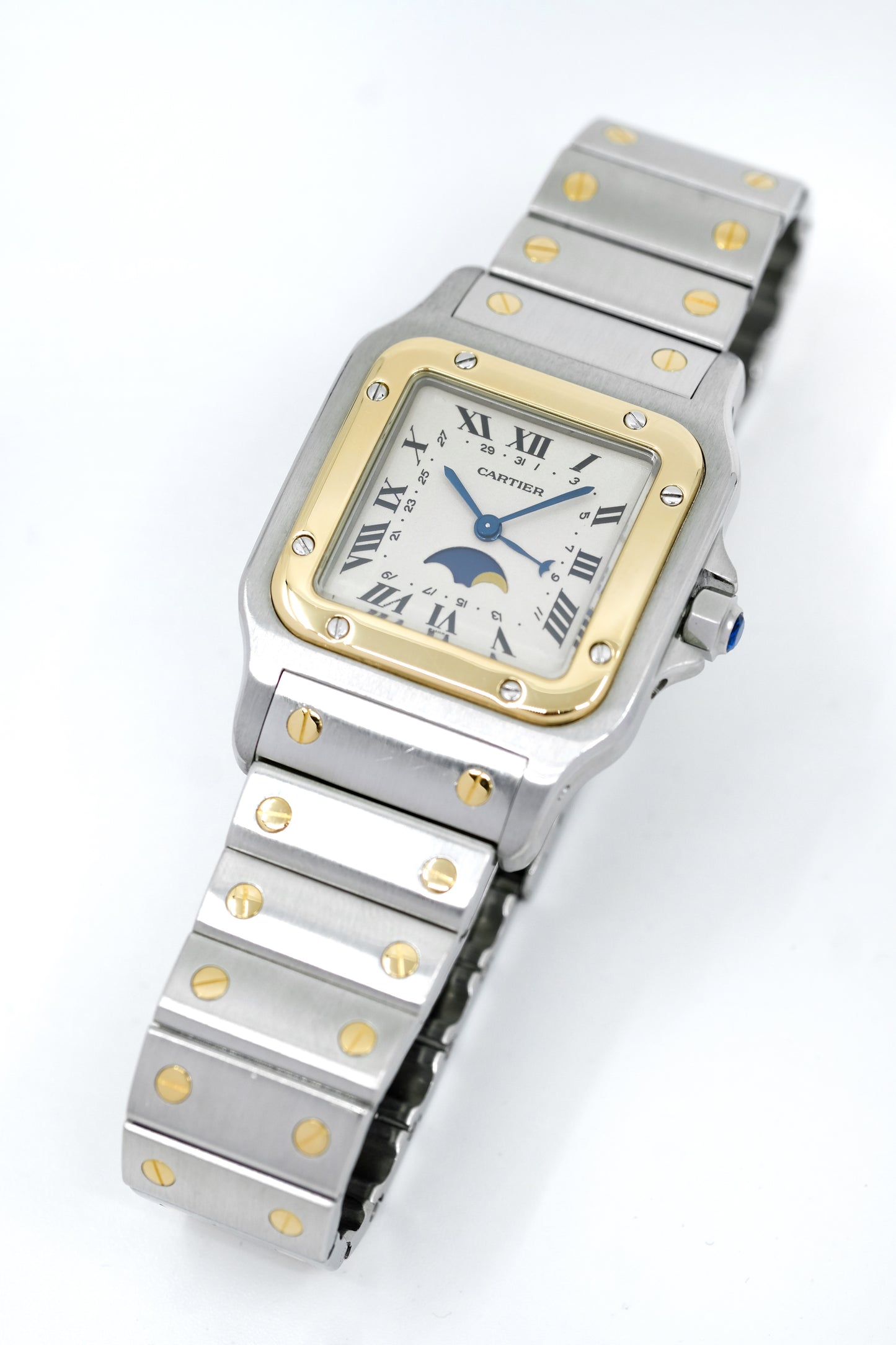 Cartier Santos Galbée Phase de Lune Grand Modèle - Or & Acier - v. 1990